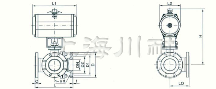 Q645F氣動(dòng)三通球閥結構圖