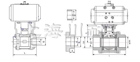 Q611F氣動(dòng)三片式螺紋球閥結構圖
